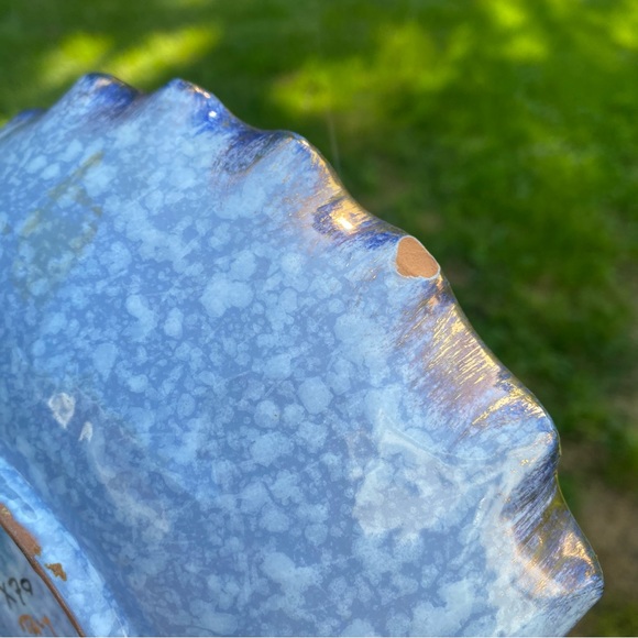 Vintage Glazed Terra-Cotta Hand painted Floral Scalloped Edge Catch-All Dish - Picture 4 of 7